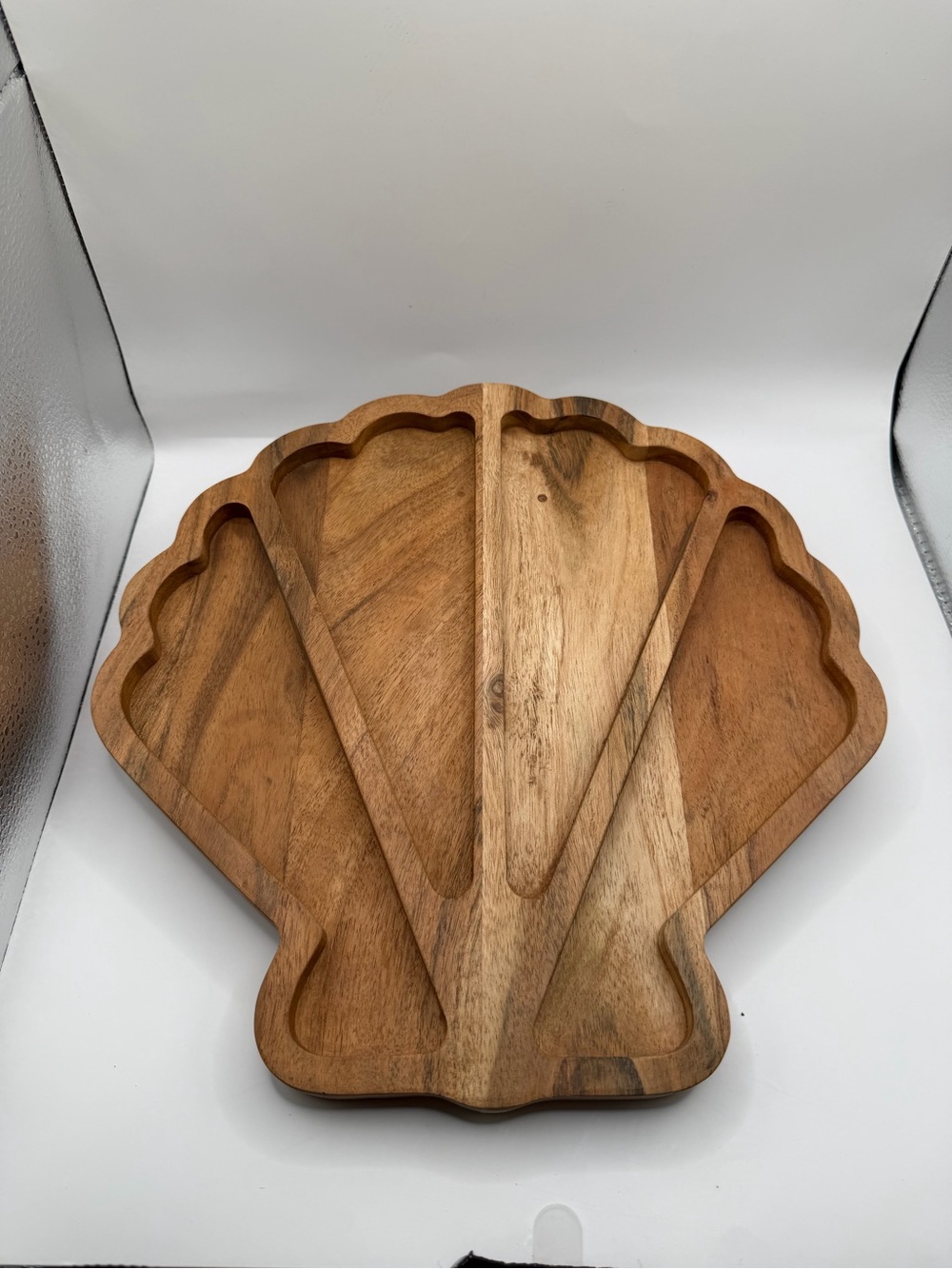 Scallop Shell Acacia Wood Divided Serving Tray Coastal Charcuterie Board